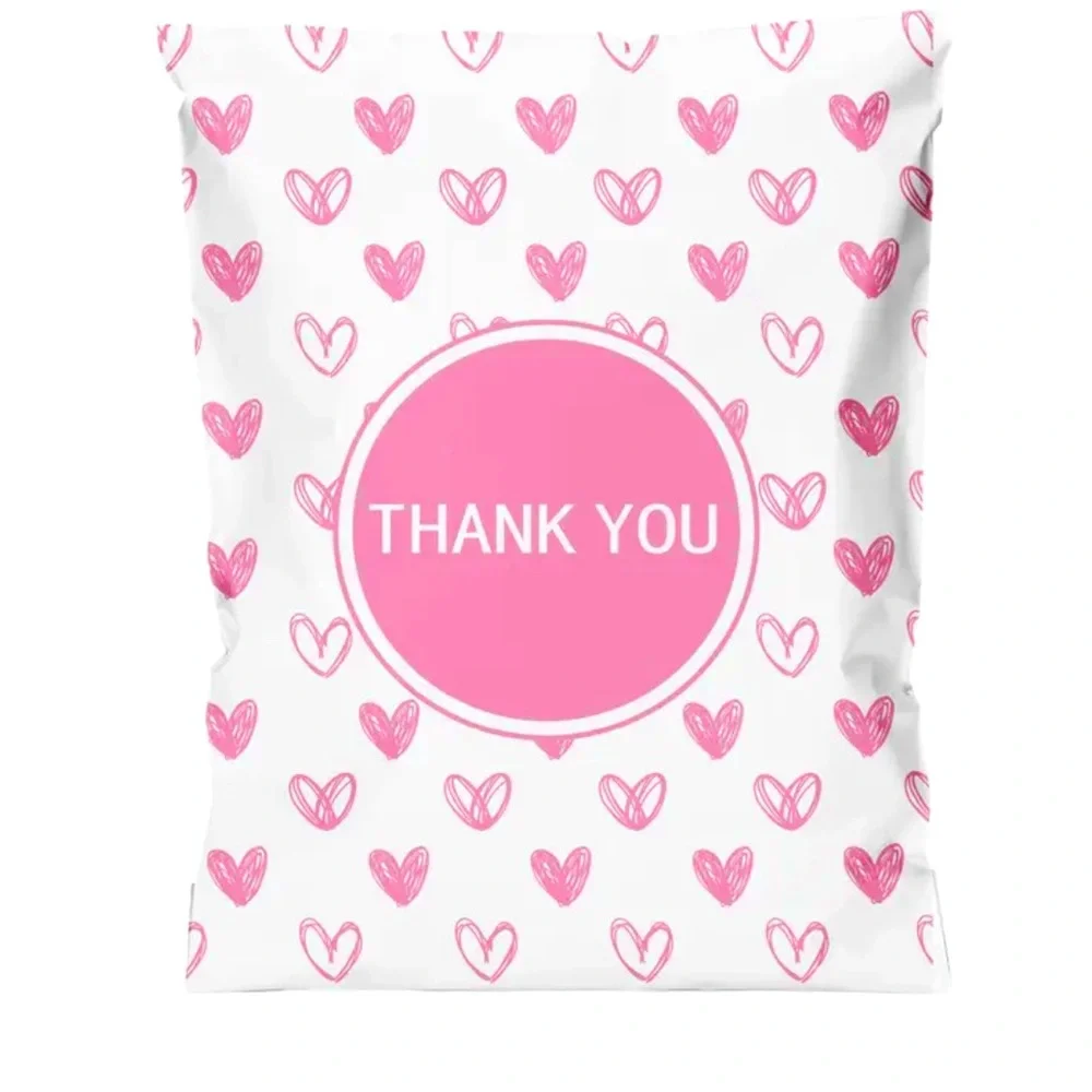 20 Pink Heart Poly Mailers 10x13”